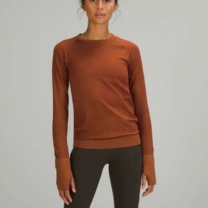 Lululemon sz 8 Rest Less Pullover Grid Warp Date Brown/Desert Sun long sleeve